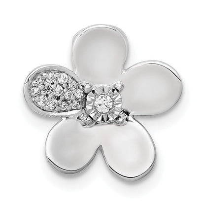 14K Weißgold 1/20ct. Echt Diamant Blume Kette Anhänger