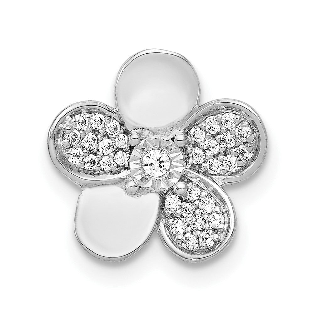 14K Weißgold 1/8ct. Echt Diamant Blume Kette Anhänger
