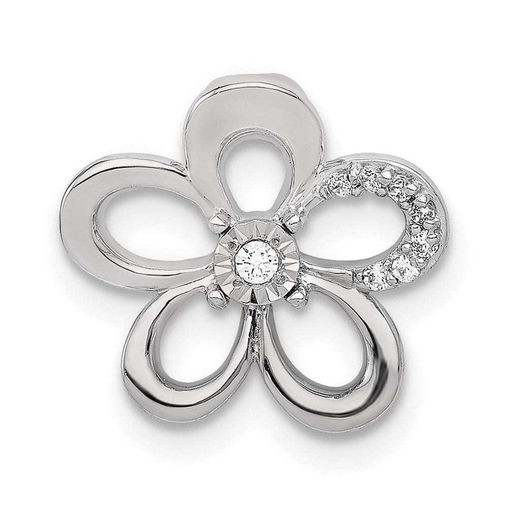14K Weißgold 1/20ct. Echt Diamant Rund Petal Blume Kette Anhänger