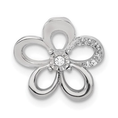 14K Weißgold 1/20ct. Echt Diamant Rund Petal Blume Kette Anhänger
