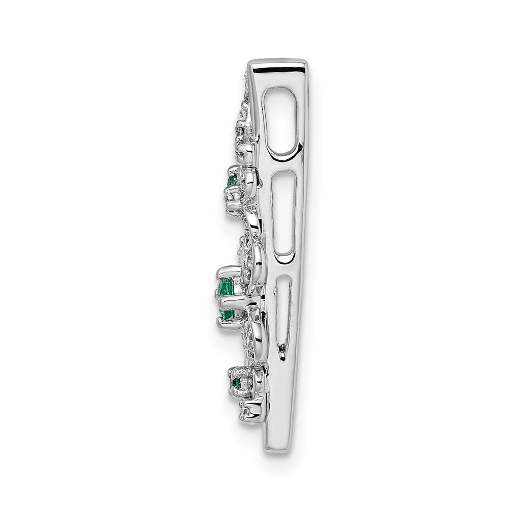 14K Weißgold Echt Diamant und Smaragd Blume Kette Anhänger