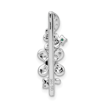 14K Weißgold Echt Diamant und Smaragd Blume Kette Anhänger