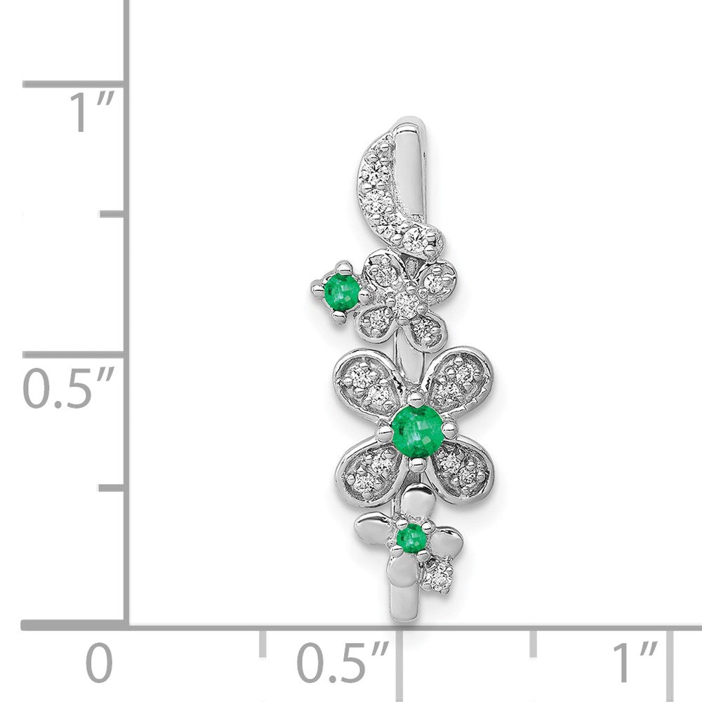 14K Weißgold Echt Diamant und Smaragd Blume Kette Anhänger