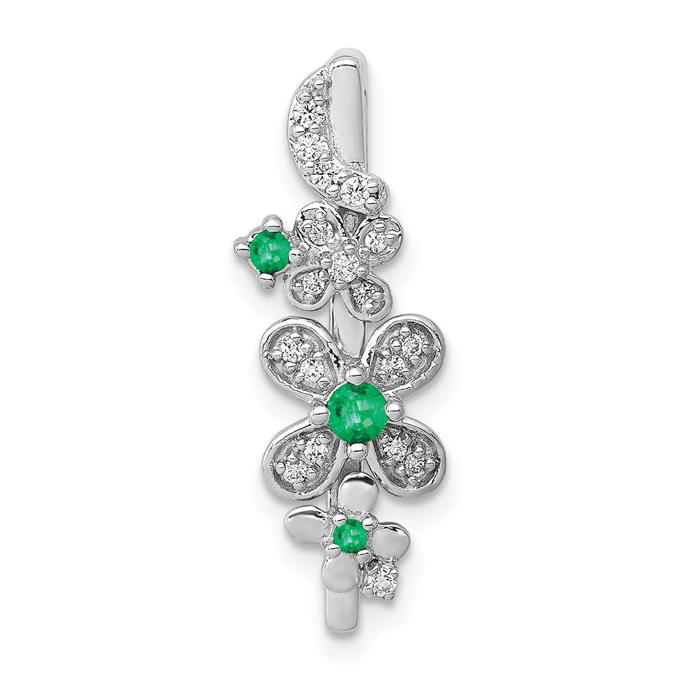 14K Weißgold Echt Diamant und Smaragd Blume Kette Anhänger