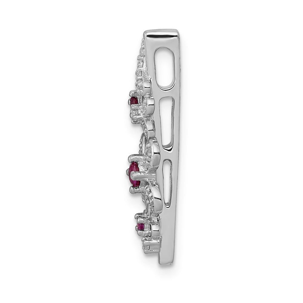 14K Weißgold Echt Diamant Und.13 Rubin Blumen Kette Anhänger