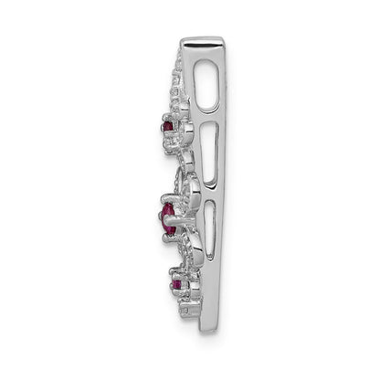 14K Weißgold Echt Diamant Und.13 Rubin Blumen Kette Anhänger