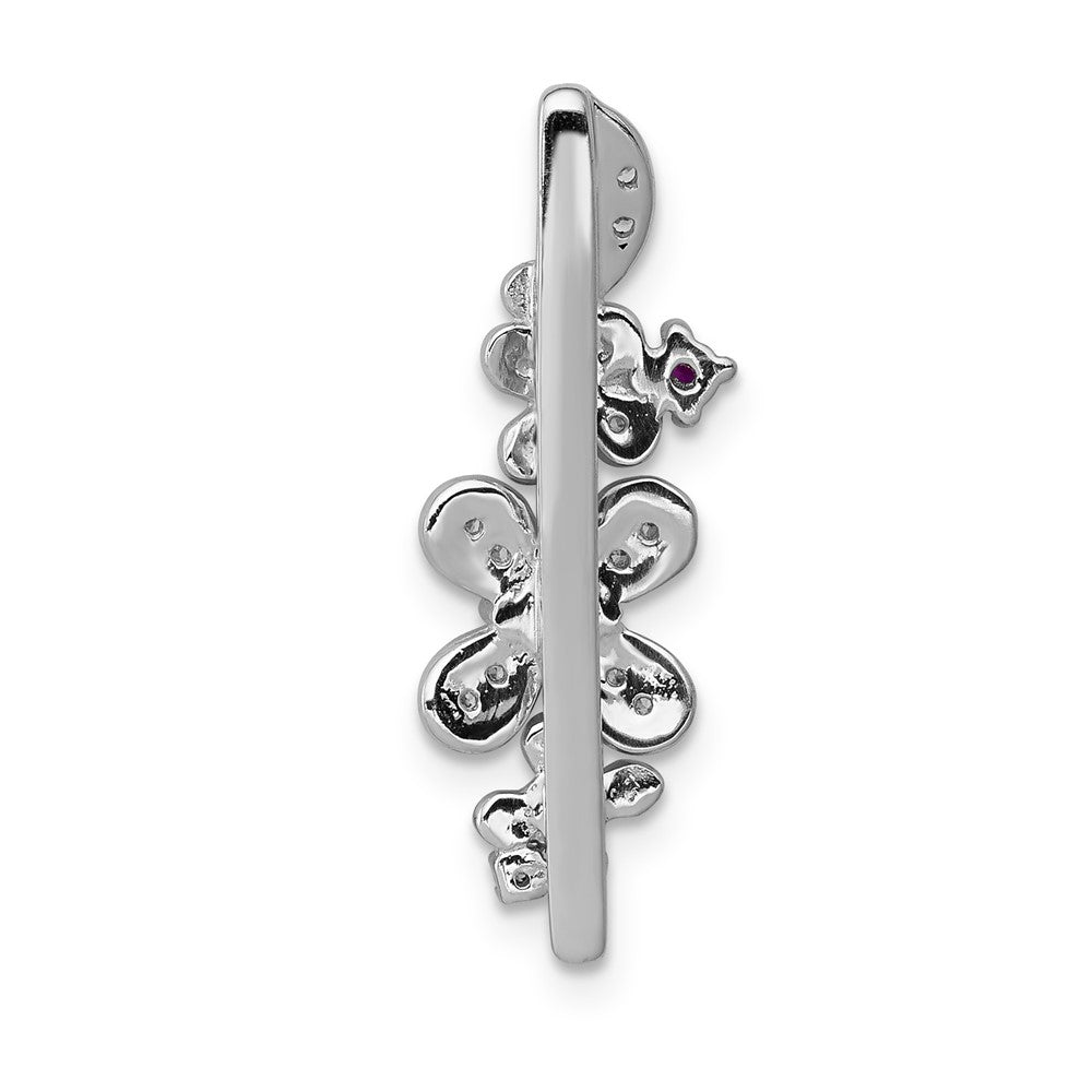 14K Weißgold Echt Diamant Und.13 Rubin Blumen Kette Anhänger