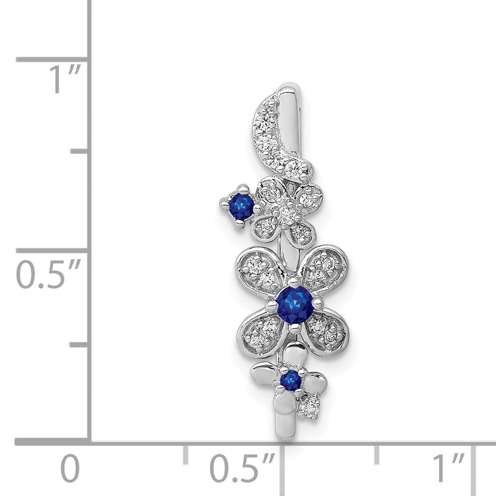 14K Weißgold Echt Diamant und Saphir Blumen Kette Anhänger