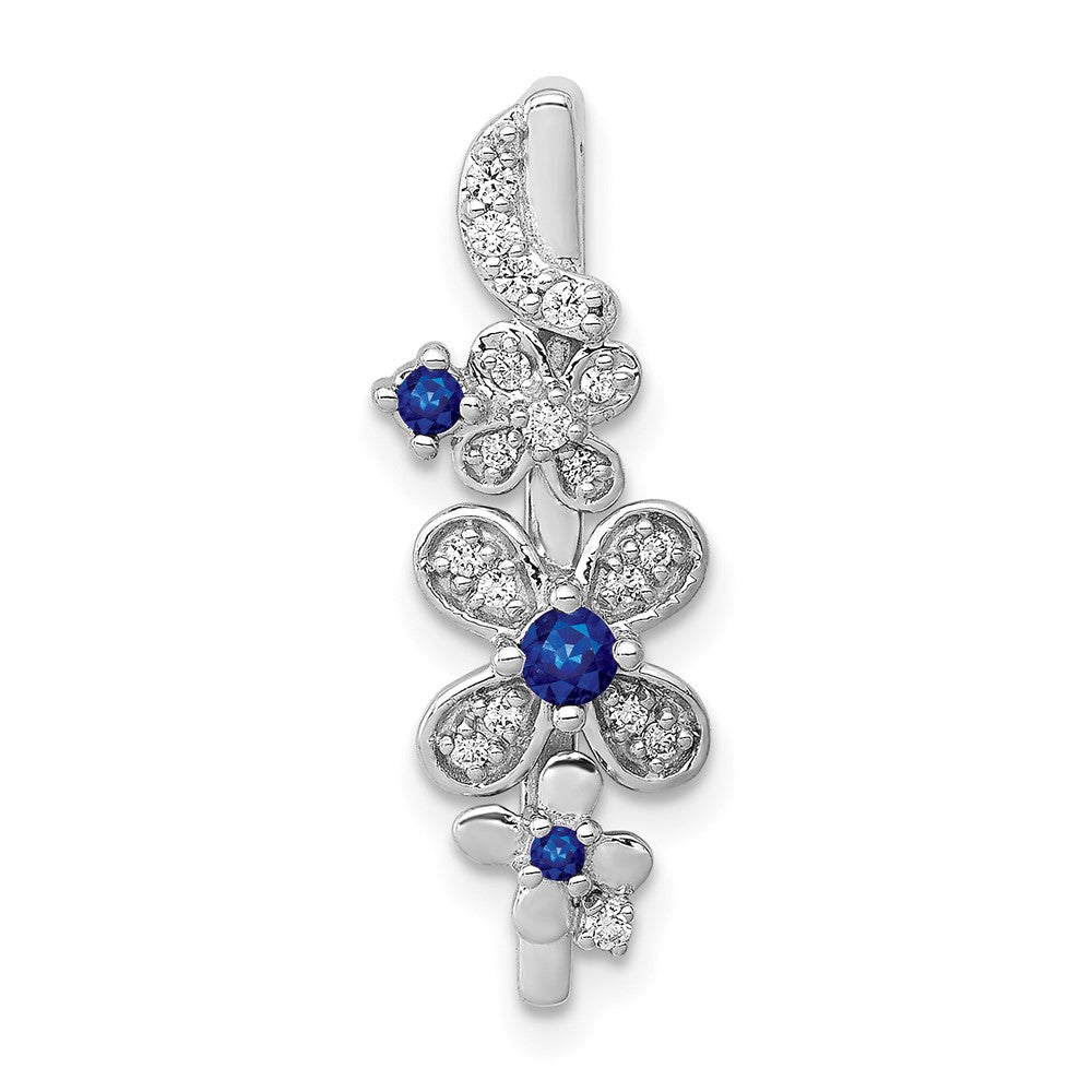 14K Weißgold Echt Diamant und Saphir Blumen Kette Anhänger