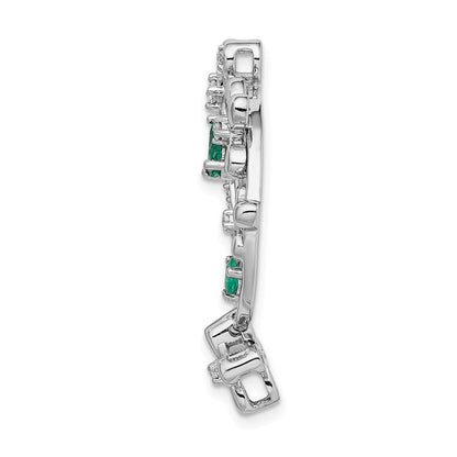 14K Weißgold Anhänger mit echtem Diamant und Smaragd, Blumendesign