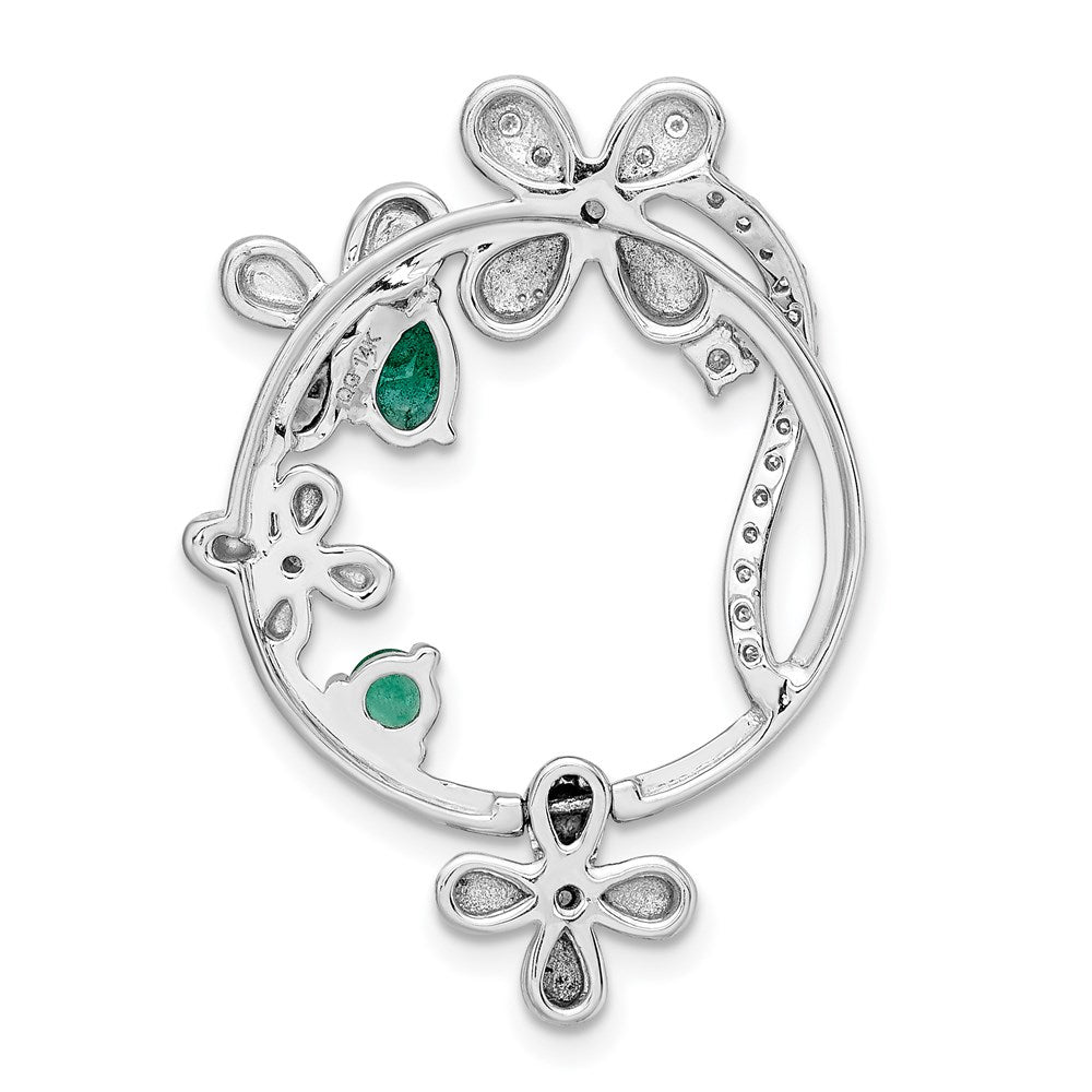 14K Weißgold Anhänger mit echtem Diamant und Smaragd, Blumendesign