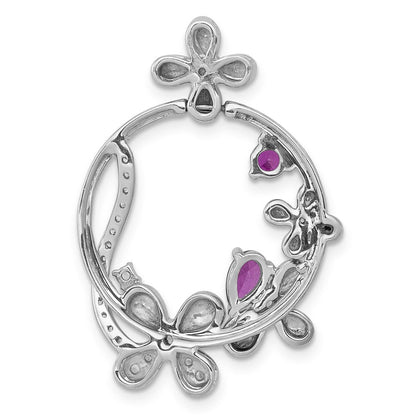 14K Weißgold Blumen-Kreis-Anhänger mit echtem Diamant und 0,44 ct. Rubin