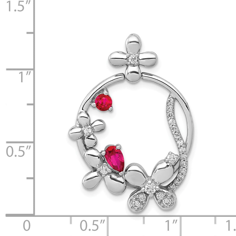 14K Weißgold Blumen-Kreis-Anhänger mit echtem Diamant und 0,44 ct. Rubin
