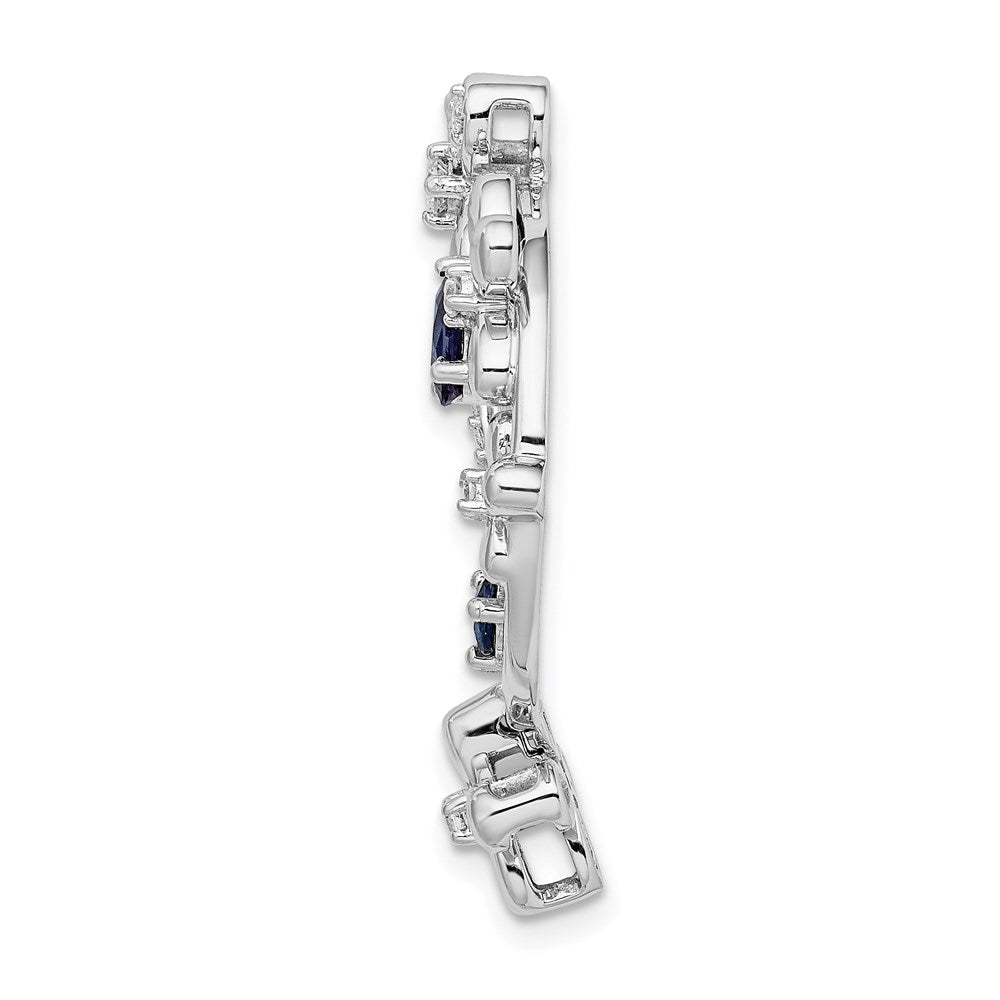 14K Weißgold Anhänger mit echten Diamanten und Saphiren, Kreis-Blumen-Design