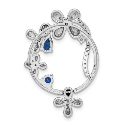 14K Weißgold Anhänger mit echten Diamanten und Saphiren, Kreis-Blumen-Design