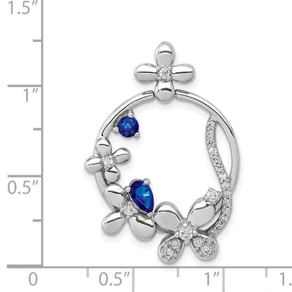 14K Weißgold Anhänger mit echten Diamanten und Saphiren, Kreis-Blumen-Design
