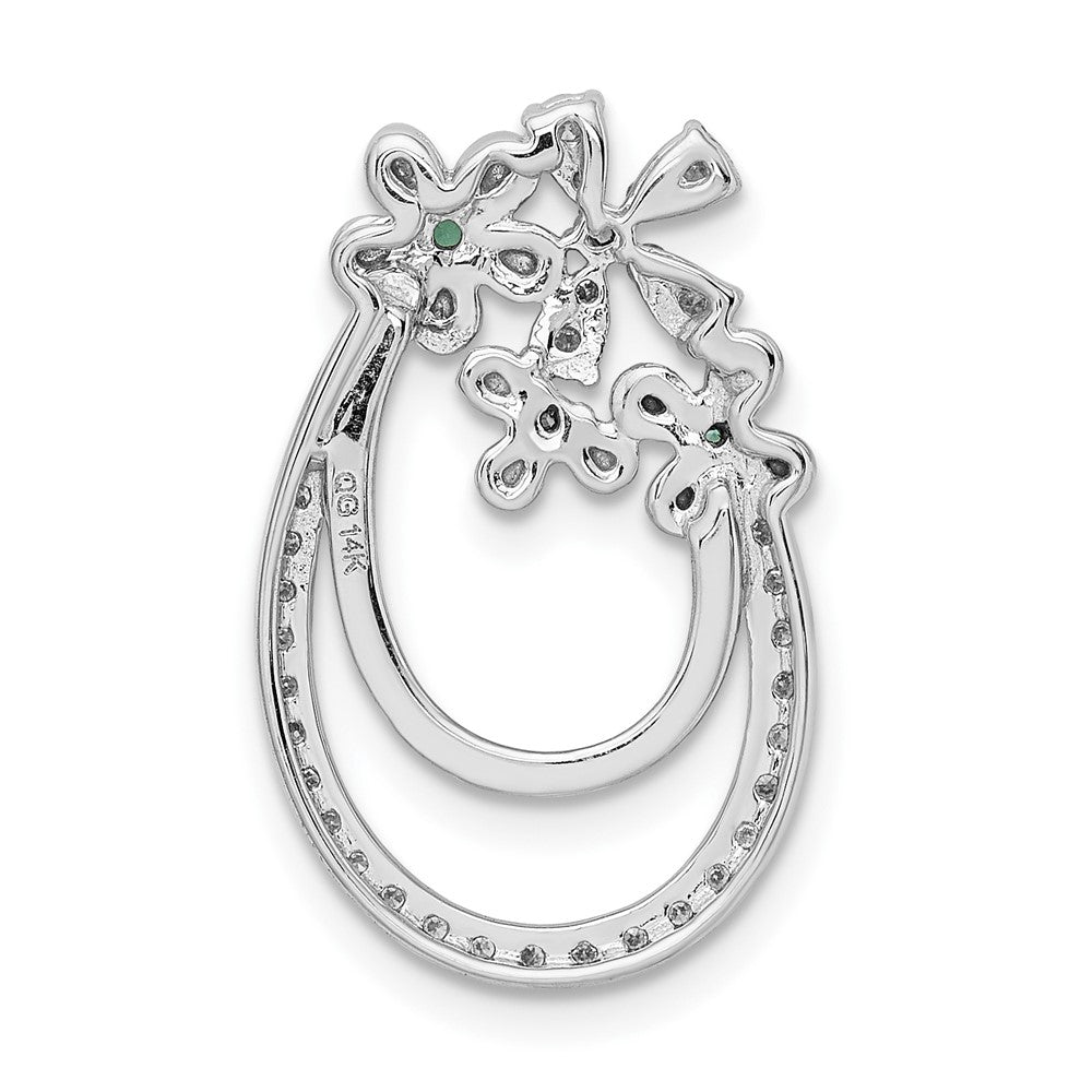 14K Weißgold Echt Diamant und Smaragd Blume Kette Anhänger
