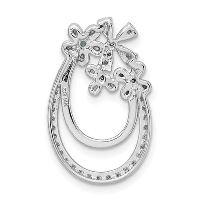 14K Weißgold Echt Diamant und Smaragd Blume Kette Anhänger