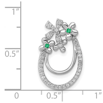 14K Weißgold Echt Diamant und Smaragd Blume Kette Anhänger