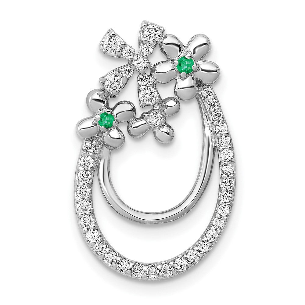 14K Weißgold Echt Diamant und Smaragd Blume Kette Anhänger