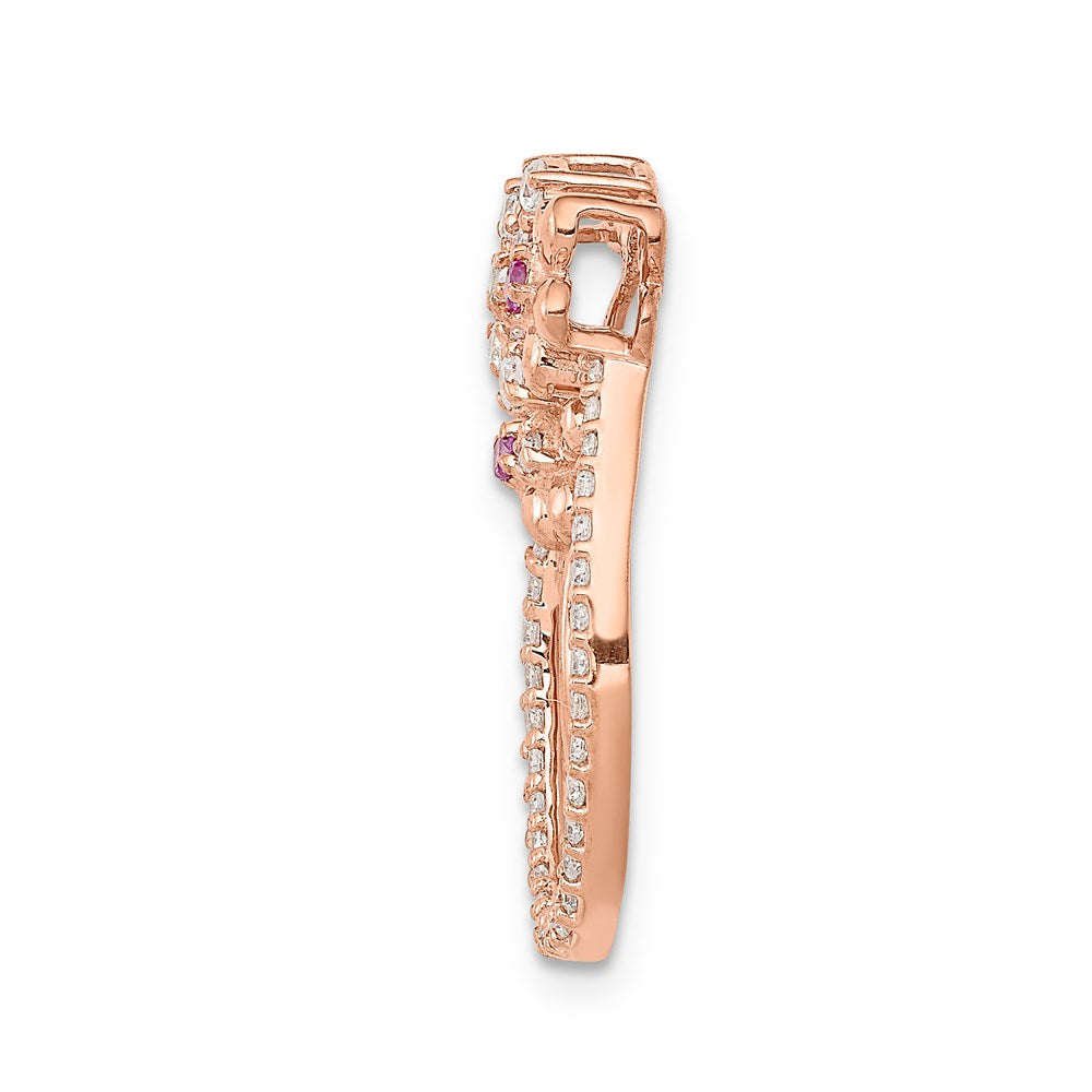 14K Roségold Echt Diamant &.04 Rubin Blume Kette Anhänger