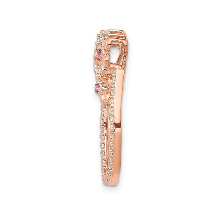 14K Roségold Echt Diamant &.04 Rubin Blume Kette Anhänger