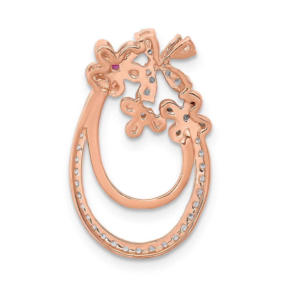 14K Roségold Echt Diamant &.04 Rubin Blume Kette Anhänger