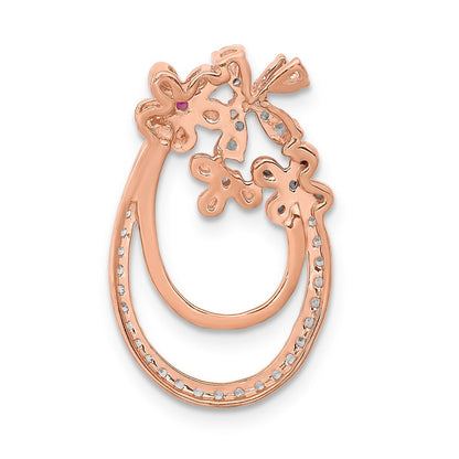 14K Roségold Echt Diamant &.04 Rubin Blume Kette Anhänger