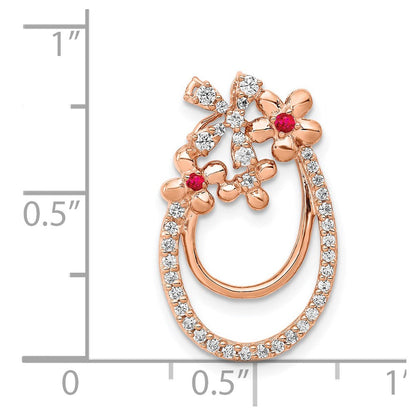 14K Roségold Echt Diamant &.04 Rubin Blume Kette Anhänger