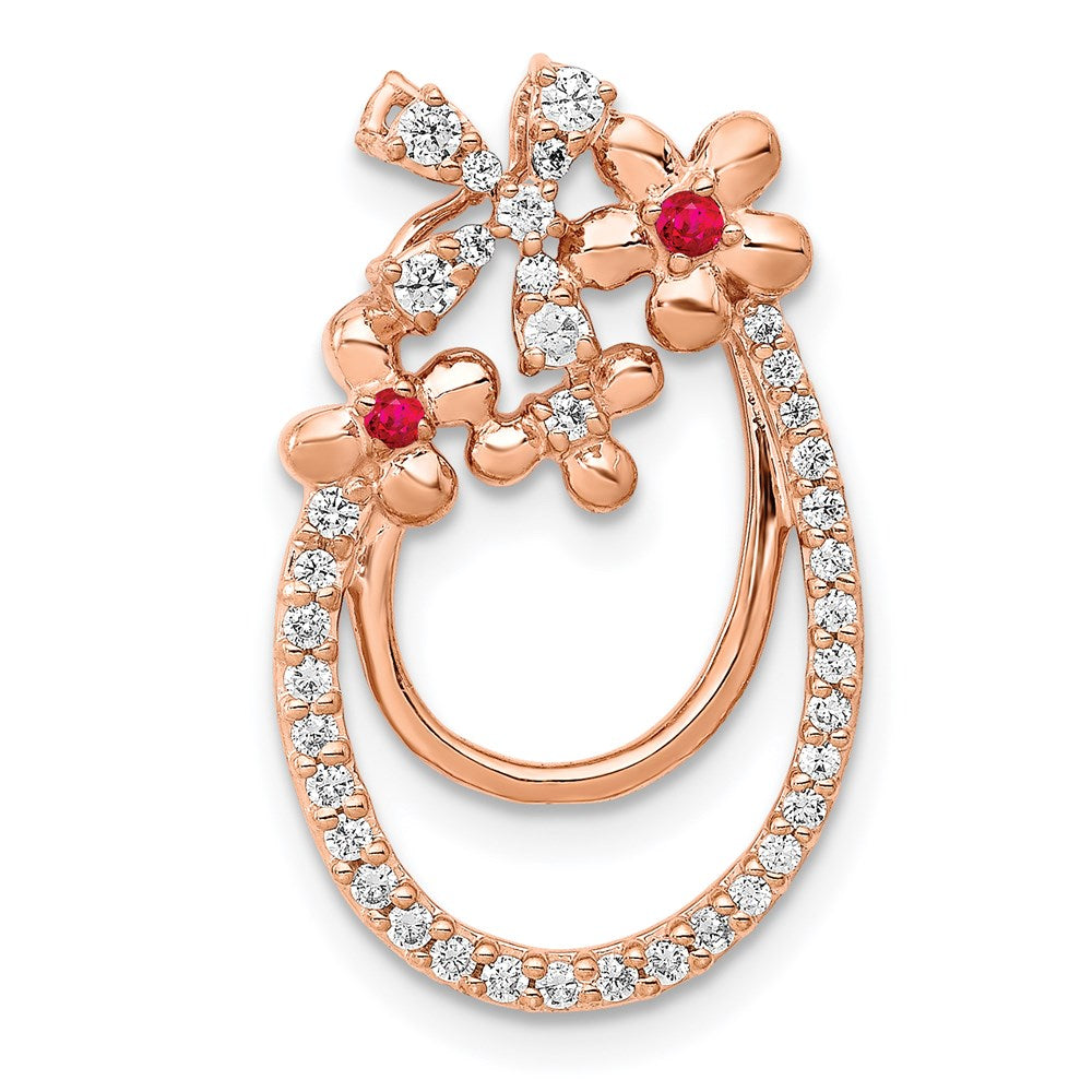 14K Roségold Echt Diamant &.04 Rubin Blume Kette Anhänger