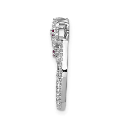 14K Weißgold Echt Diamant Und.04 Rubin Blume Kette Anhänger