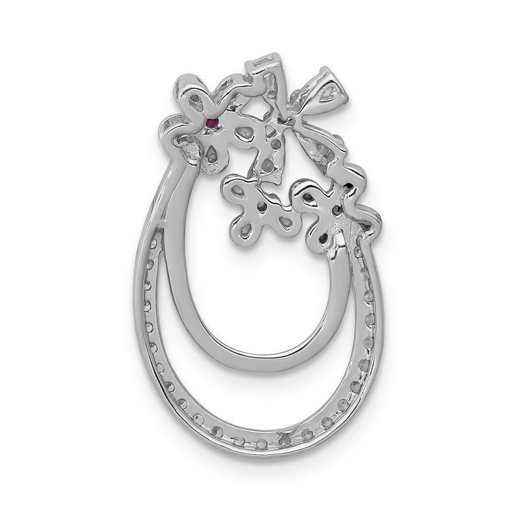 14K Weißgold Echt Diamant Und.04 Rubin Blume Kette Anhänger