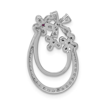 14K Weißgold Echt Diamant Und.04 Rubin Blume Kette Anhänger