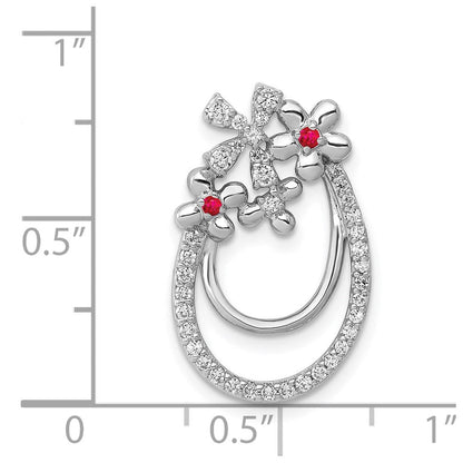 14K Weißgold Echt Diamant Und.04 Rubin Blume Kette Anhänger