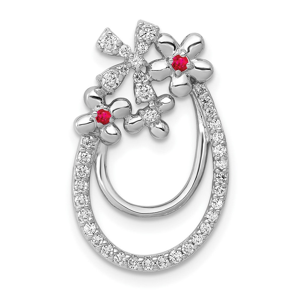 14K Weißgold Echt Diamant Und.04 Rubin Blume Kette Anhänger
