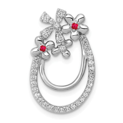 14K Weißgold Echt Diamant Und.04 Rubin Blume Kette Anhänger