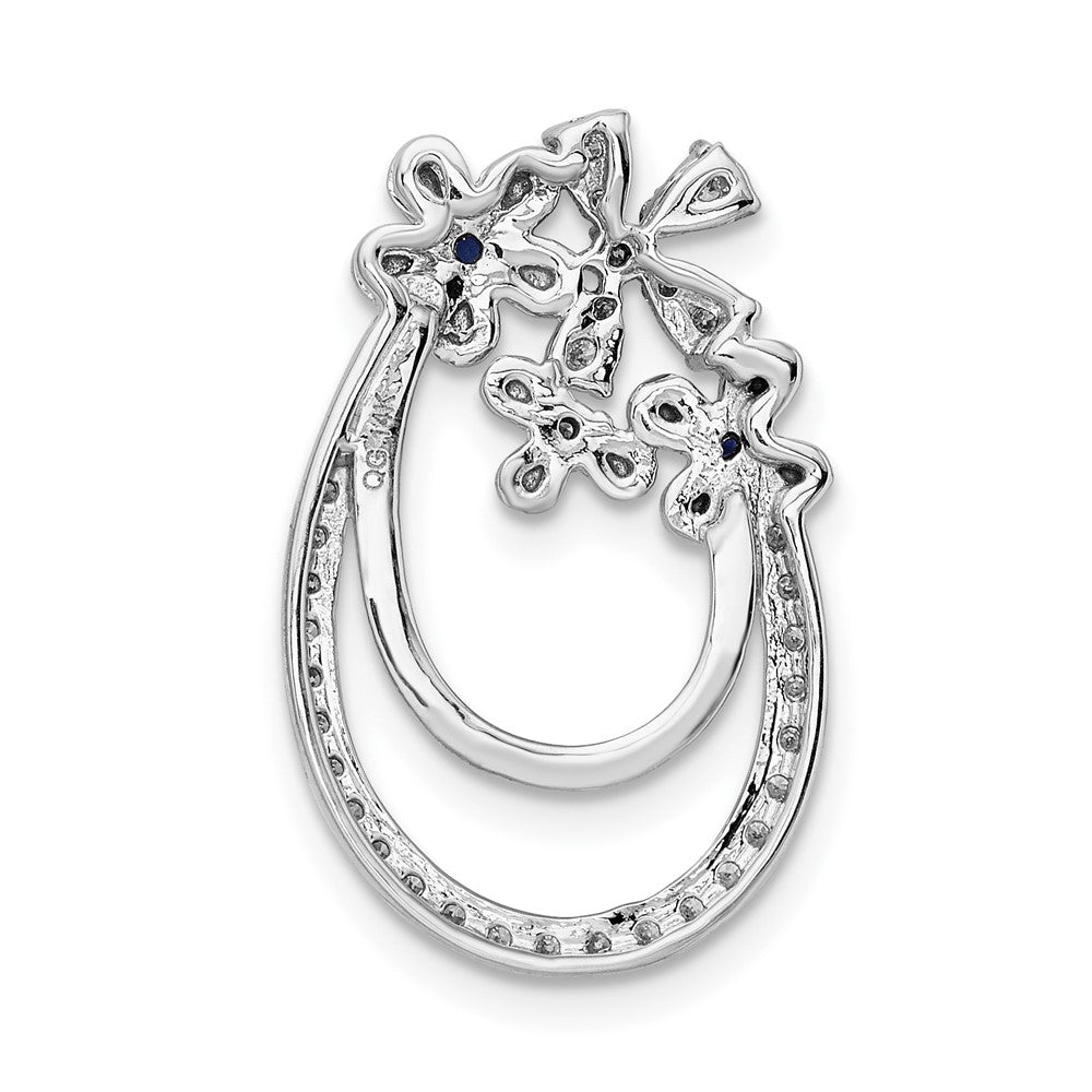 14K Weißgold Echt Diamant und Saphir Blume Kette Anhänger