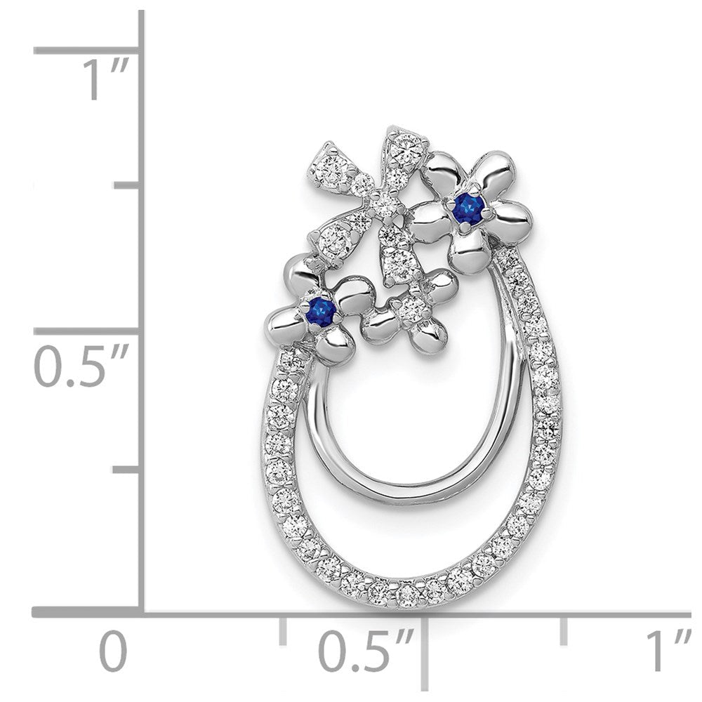 14K Weißgold Echt Diamant und Saphir Blume Kette Anhänger