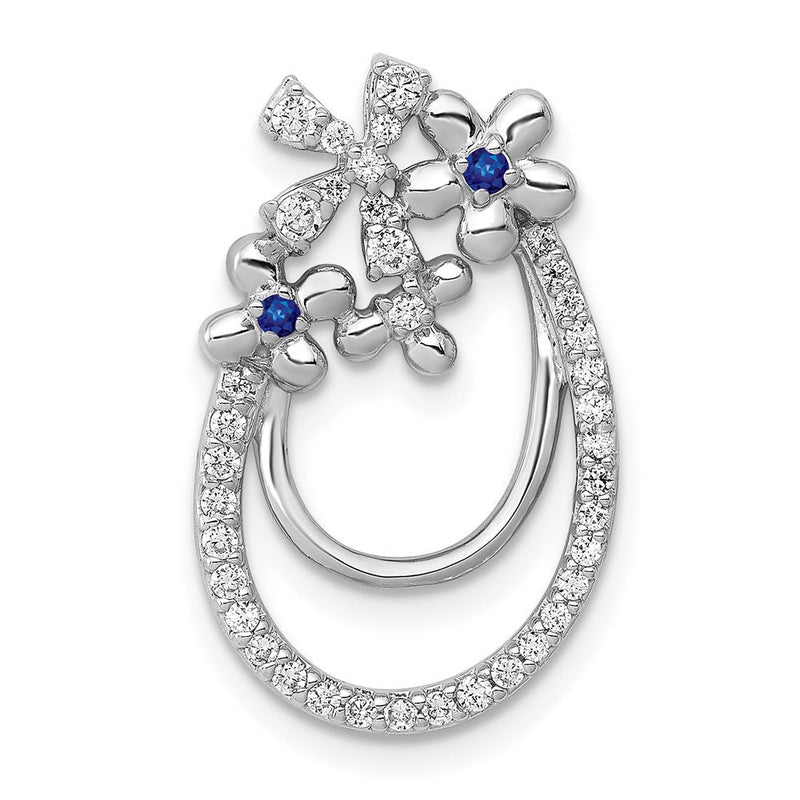14K Weißgold Echt Diamant und Saphir Blume Kette Anhänger