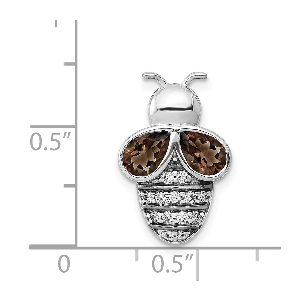14K Weißgold Echt Diamant Und.75 Smokey Quarz Biene Kette Anhänger
