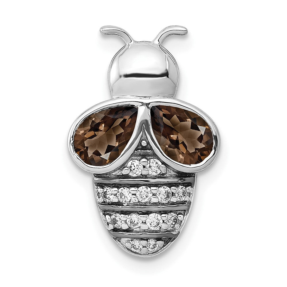 14K Weißgold Echt Diamant Und.75 Smokey Quarz Biene Kette Anhänger