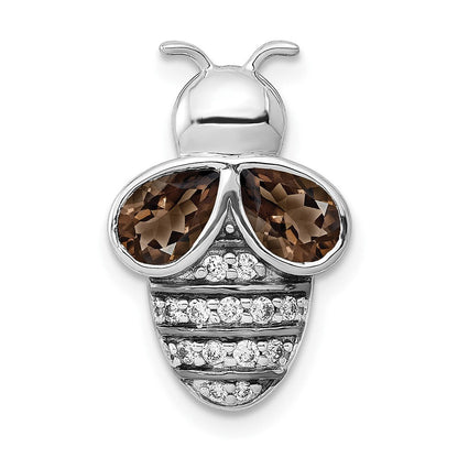 14K Weißgold Echt Diamant Und.75 Smokey Quarz Biene Kette Anhänger
