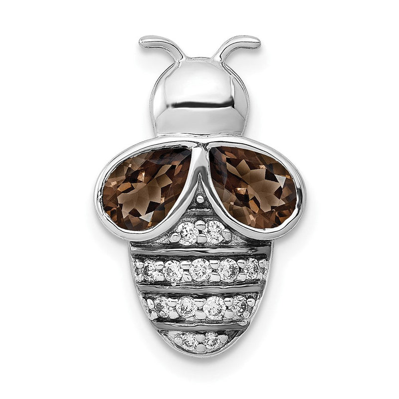 14K Weißgold Echt Diamant Und.75 Smokey Quarz Biene Kette Anhänger