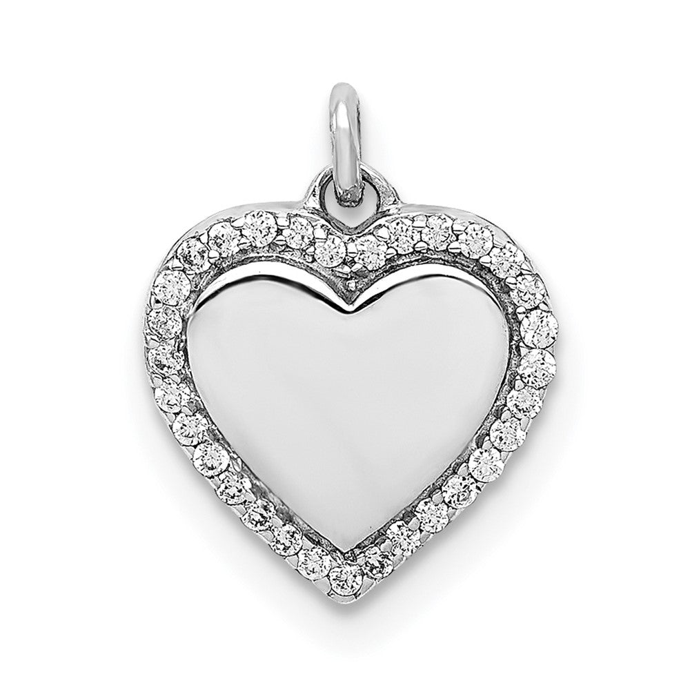 14K Weißgold 0,1 ct. Echter Diamant Fancy Poliert Herz Anhänger