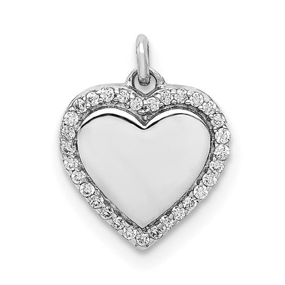 14K Weißgold 0,1 ct. Echter Diamant Fancy Poliert Herz Anhänger
