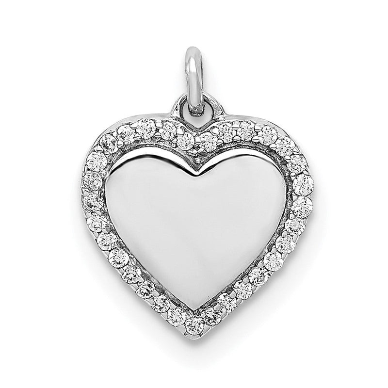 14K Weißgold 0,1 ct. Echter Diamant Fancy Poliert Herz Anhänger