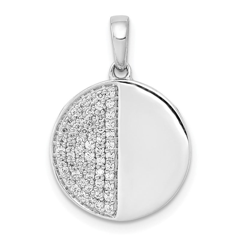 14K Weißgold Anhänger mit 0,25 ct. echten Diamanten, Fancy Halb-und-Halb-Kreis-Design