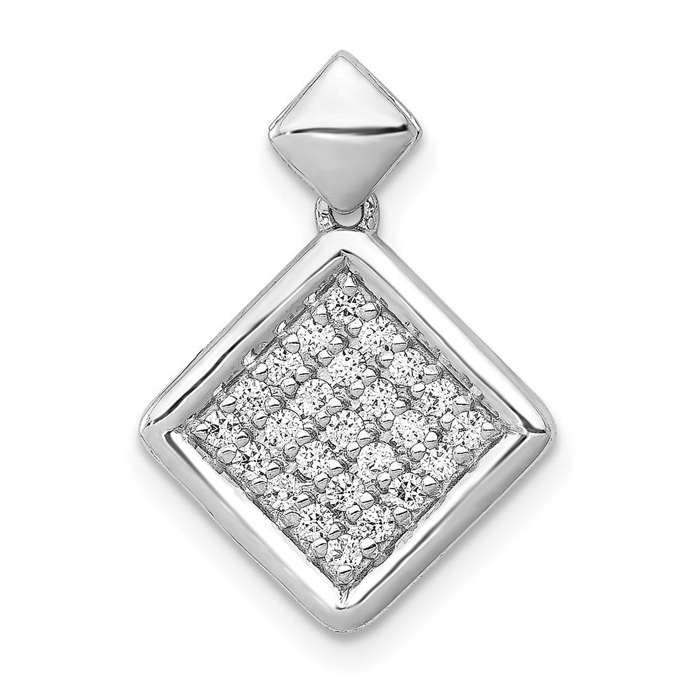 14K Weißgold Anhänger mit 0,25 ct. echtem Diamant, gekipptes Quadrat, Fancy-Design
