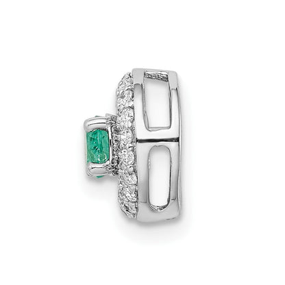14K Weißgold Heiligenschein 1/4ct. Echt Diamant &.25 Smaragd Kette Anhänger