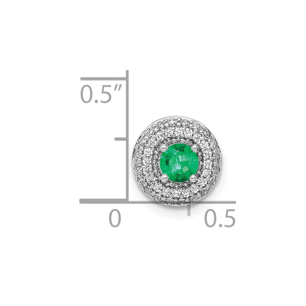 14K Weißgold Heiligenschein 1/4ct. Echt Diamant &.25 Smaragd Kette Anhänger